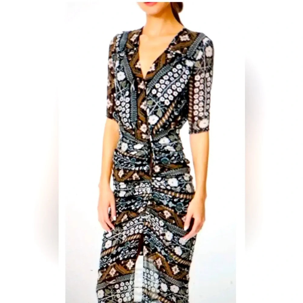 VERONICE BEARD Floral Print Silk Short Sleeve Dress